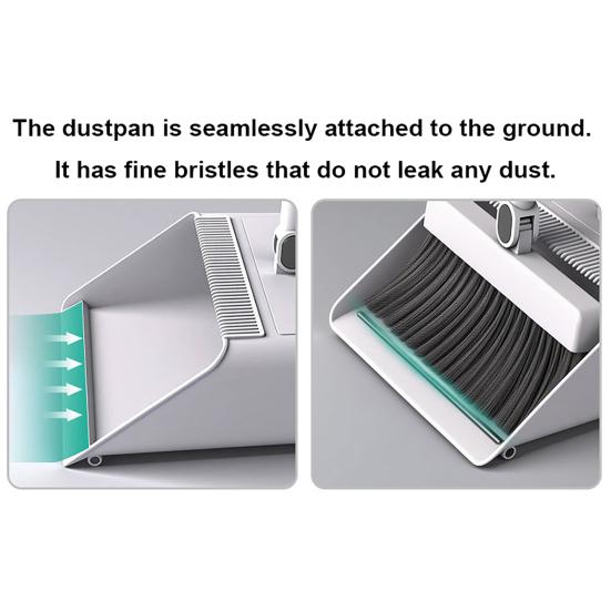 3-in-1 Broom Dustpan Set with Built-in Comb Teeth Long Handle Adjustable Extension Poles Retractable Floor