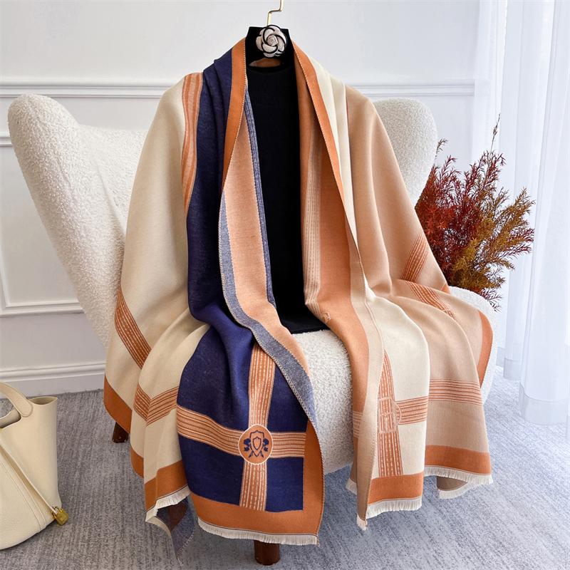 Luxury Horse Winter Scarf for Women Warm Pashmina Shawls Thick Cashmere Blanket Chunky Stoles Lady Elegant Poncho Bufanda