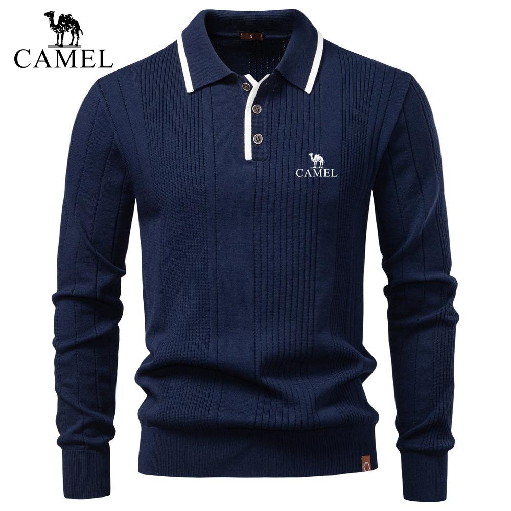 CAMEL 2026 Autumn and Winter Embroidery New European Size Lapel Men's Sweater Polo Half Zipper High-quality Knitted Sweater Men's Clothing