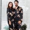 Men's Stain Silk Pajama Set Men Dragon Printed Soft Cozy Satin Nightgown Women Couples Sleepwear for Male