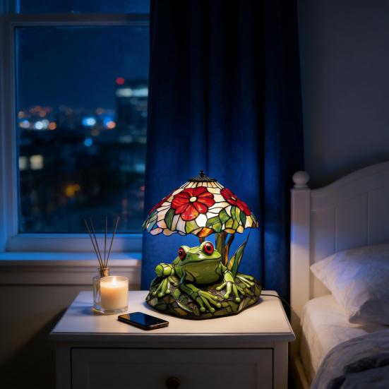 Настольная лампа Yousheng Лягушка и цветок Ручная работа Декор из смолы с теплым свечением Декоративный ночник для спальни гостиной Милый декор для дома на тему животных