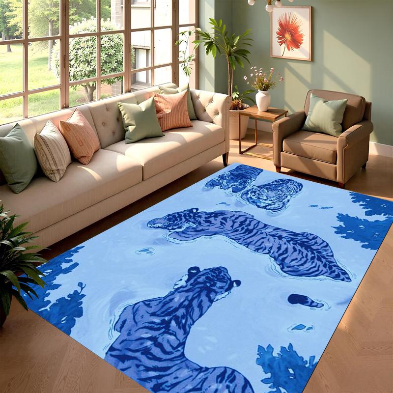 Tiger Leopard Print Area Rug Soft Non-Slip Floor Carpet Wild Animal Bohemian Jungle Home Decor Pattern Mat for Living Room
