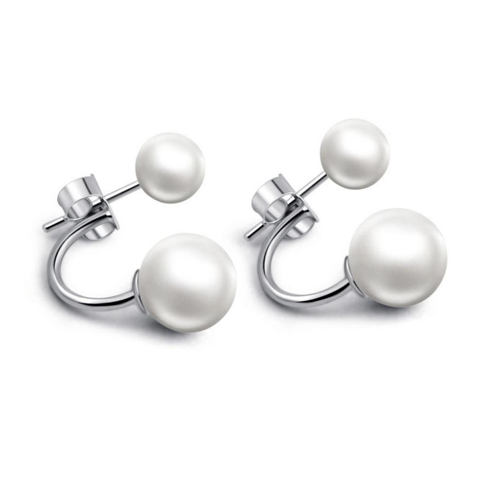 Fashionable Earrings Double Side Earring Crystal Ball Stud Earrings Women Pearl Earrings Ear Accessories Ear Drop Jewelry 1 Pair