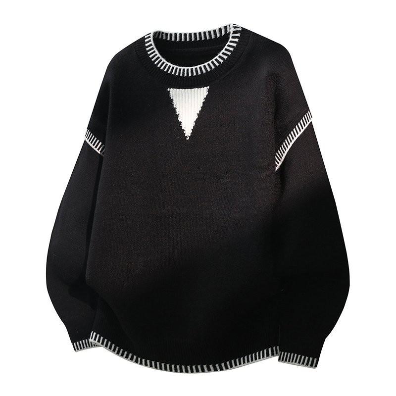 Mens Oversized Crew Neck Long Sleeve Knit Sweater With Jacquard Winter Warm Casual Top Teens
