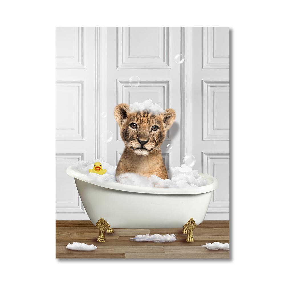 Забавные животные Настенное искусство Постеры Принты Купающийся жираф Пингвин Слон Зебра Холст Живопись Картина для Ванной Комнаты Комнаты Домашний Декор