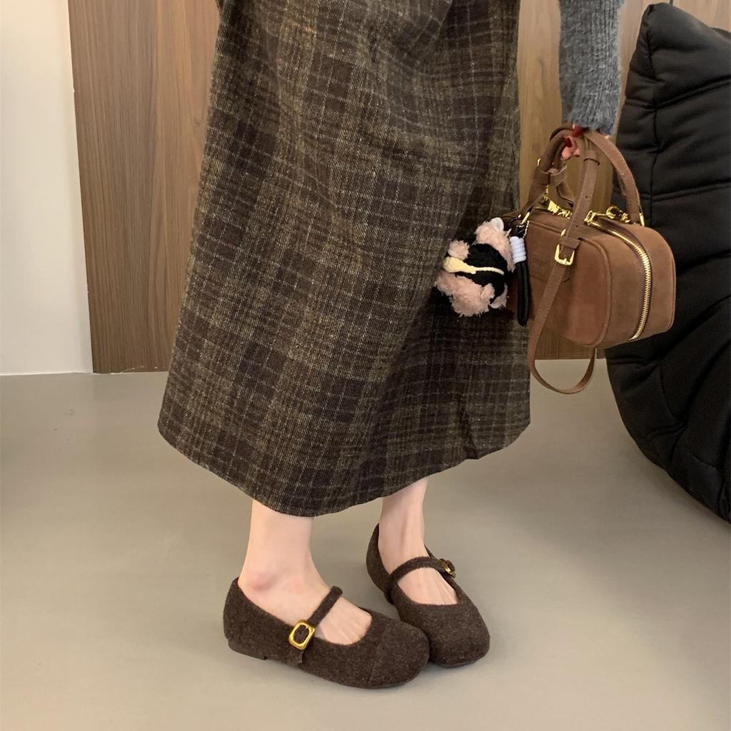 Женская зимняя обувь Мэри Джейн, повседневные нескользящие туфли на плоской подошве с ремешком на щиколотке, офисные туфли на плоской подошве, флисовые туфли Мэри Джейн с квадратным носком для женщин