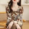 Floral Round Neck Silk Shirt Summer French Retro Printed Small Shirt