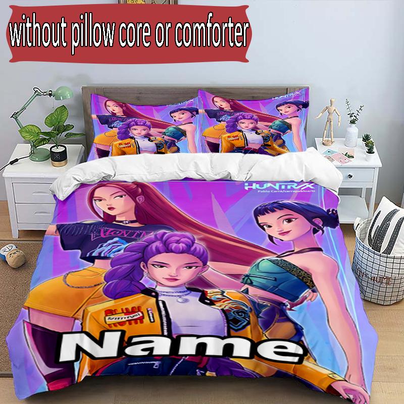 3pcs Duvet Cover Set (1*Duvet Cover + 2*Pillowcase, Without Core), Custom Name KPop Demon Hunters Pattern Bedding Set, Home Bedroom Decor Gift