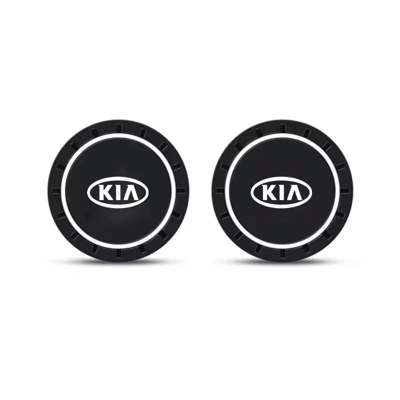 NCUD9 2PCS Car Coasters Water Cup Slots Non-Slip Mat Waterproof Cup Pad For Kia Morning Picanto Rio Stonic Sportage Ceed Optima Forte