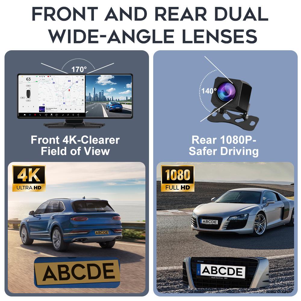 4K HD 10,26 "беспроводной автомобильный навигатор Carplay с двойной записью, видеорегистратор высокой четкости