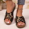 Fashion Plus Size 36-43 Leopard Print Sandals Women Summer 2025 Lightweight Wedges Slippers Woman Cross Band Thick Sole Slides Shoes