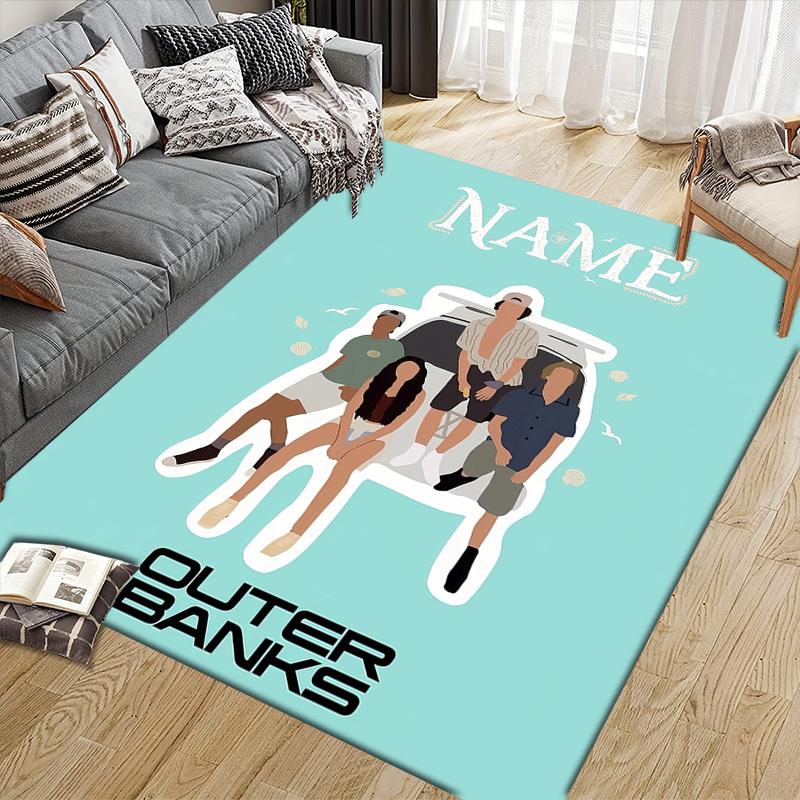 Custom Name,Outer Banks Home Sofa Decoration for Living Room & Bedroom, Non‑Slip Play Flannel Floor Mat for Game Room