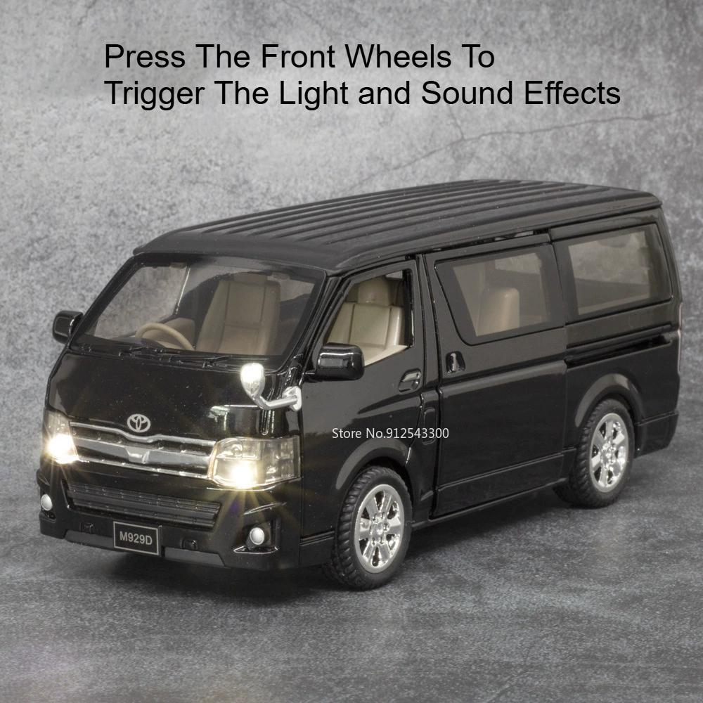 1:32 Scale Hiace Alphard Car Model Toy Alloy Diecast Rubber Tires Sound Light Doors Opened Pull Back Miniature SUV Kids Gifts