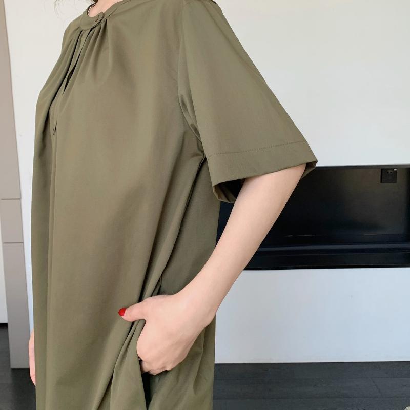 Dimanaf 2025 Летнее платье больших размеров для женщин, повседневное винтажное платье, базовое свободное платье с круглым вырезом и короткими рукавами, хлопок