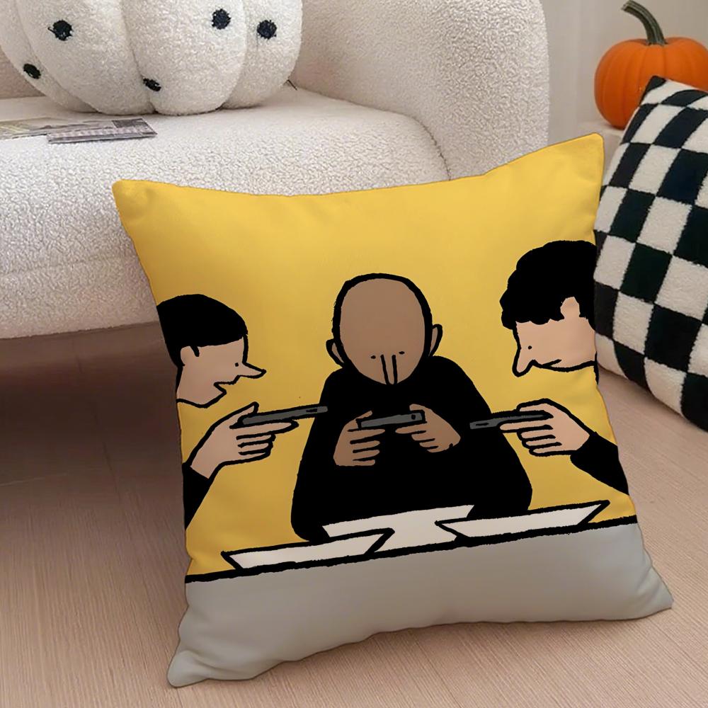 Minimal Witty French Art JJean Jullien Cushion Cover Throw Pillow Cover Hidden Button Durable Polyester Chair Cushion