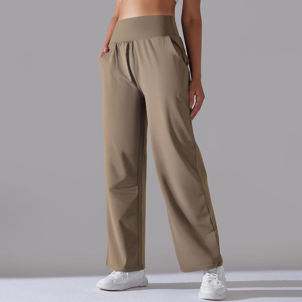 New Polished High-waisted Wide-leg Pants Sports and Leisure Loose Yoga Pants Pocket Hip-lifting and Thin Nine-point Pants