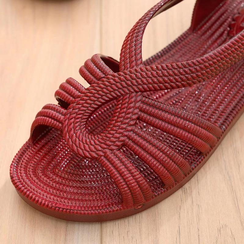 Женские повседневные сандалии масляно-красного цвета: Удобные ПВХ шлепанцы с одним ремешком для осени/лета