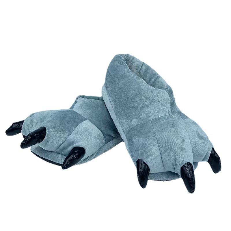 Cartoon Dinosaur & Tiger Claw Cotton Slippers - Warm Couples’ Shoes for Men & Women