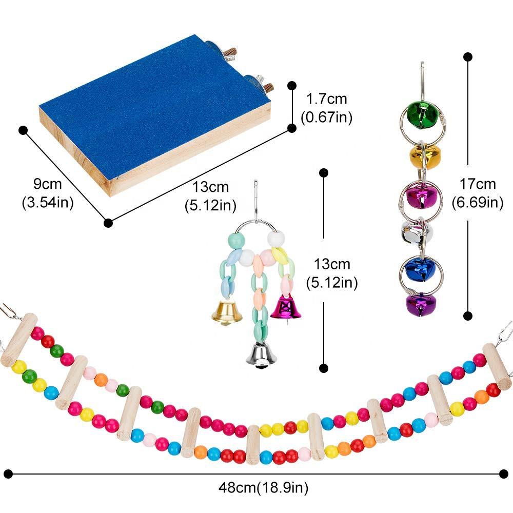 Parrot Toys Bird Swing Hanging Toy Cage Toys Hammock Bell Swing Ladder Perch Chewing for Parakeets