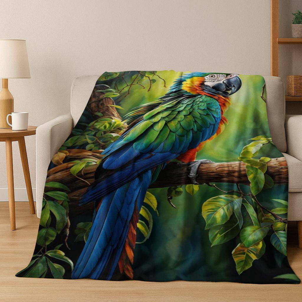 Colorful Tropical Parrot Macaw Natural Birds Art Flannel Blanket,Cozy Soft Throw Blanket for Home Bedroom Bed Sofa Cover Kids