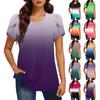 Women's Fashionable Round Neck Short Sleeve Gradient Print Casual Basic Pleated Pullover T-shirt Top