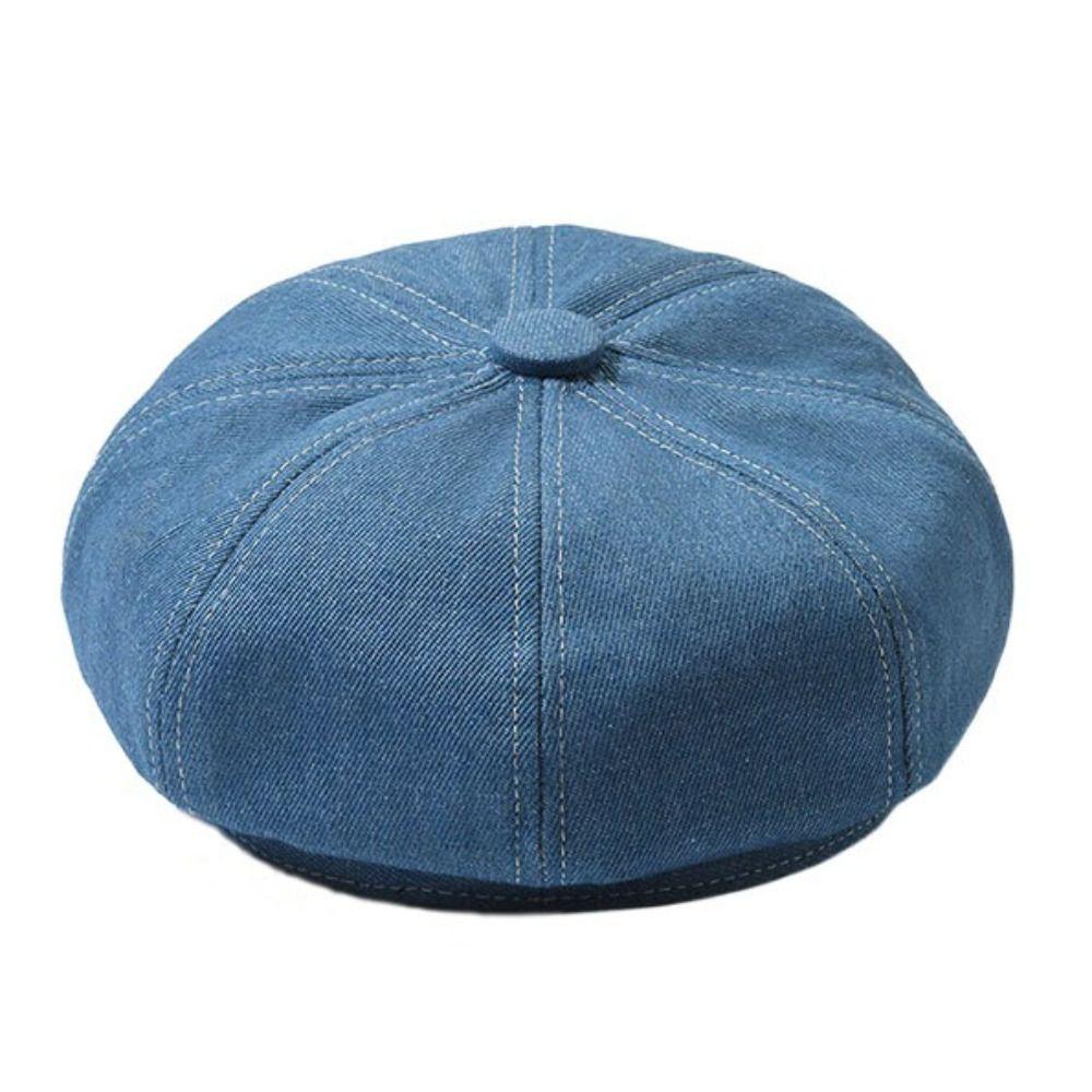 Vintage Women Denim Beret Versatile Newsboy Cap Casual Octagonal Caps Unisex