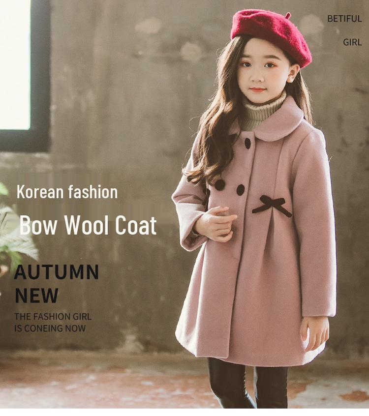 Girls' Autumn/Winter Double-Faced Wool Coat – Korean Style Fashionable Thickened Outerwear for Older Kids
