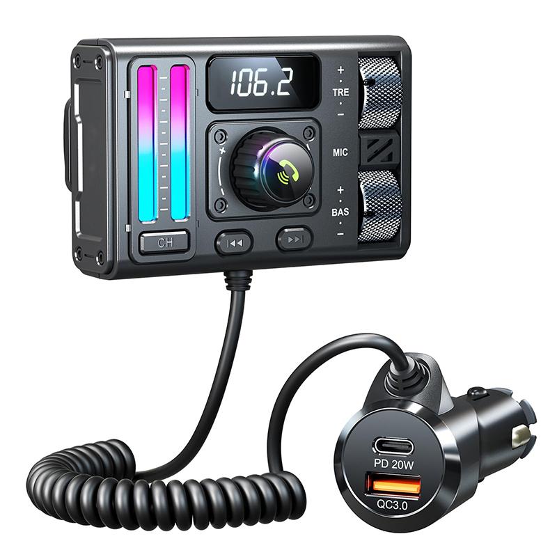 MT02 Bluetooth 5.3 беспроводной FM-передатчик улучшение звука для звонков без помощи рук DSP шумоподавление Type-C PD автомобильный зарядный адаптер