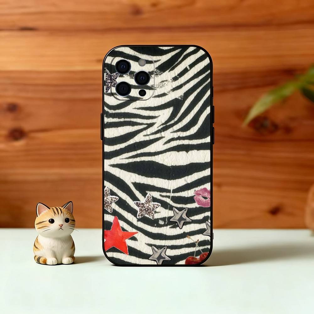 p-Zebra print Phone Case For iPhone 17,16,15,14,13,12,11 Plus,Pro Max,XS,Soft Silicone Black Cover