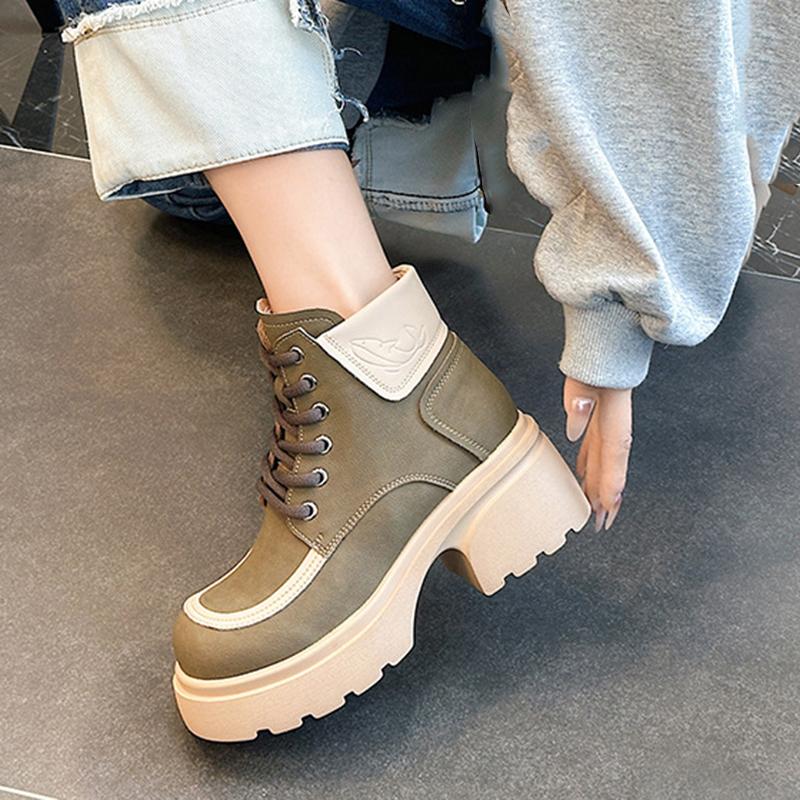Короткие ботинки из натуральной кожи в стиле ретро, женские модные туфли на плоской подошве, удобная платформа 6 см, толстый танкетный каблук, универсальные туфли для отдыха на шнуровке