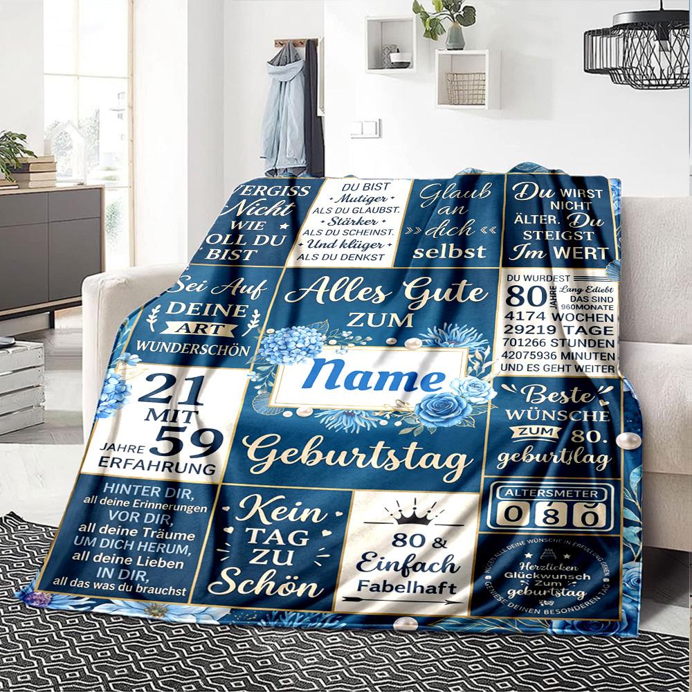 Blue Floral Birthday Greeting Blanket Customize Your Name Warmthful Decor Perfect For Sofa Couch Office Bed Picnics For All Occasions Stylish Decor