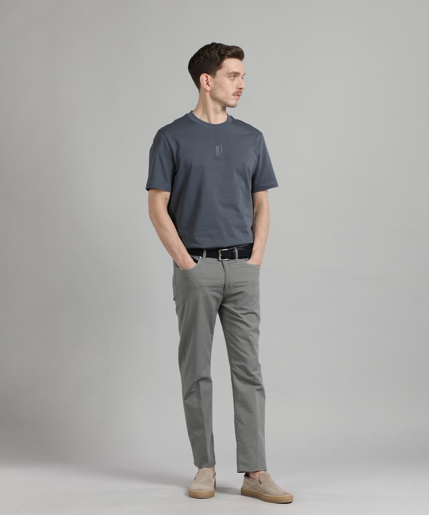 PANICALE Gray Slim Fit Dyed Cotton Pants