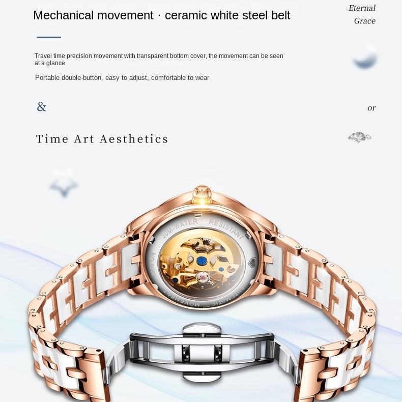 JINSHIDUN брендовые автоматические механические часы Star Moon Hollow, модные механические женские часы, женские часы