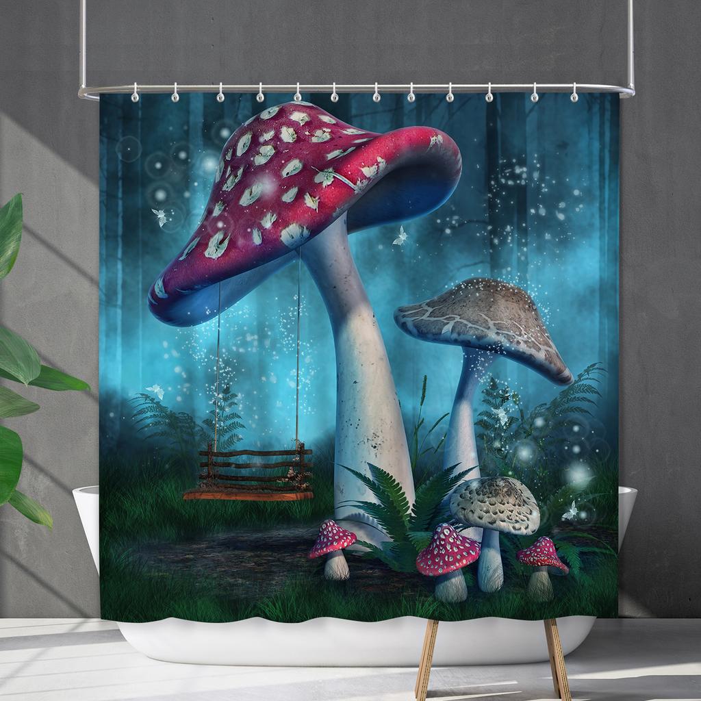 Водонепроницаемая штора для ванной, цифровая печать, растение, гриб, занавеска для душа, без пробивки, перегородка для туалета, ткань для душа