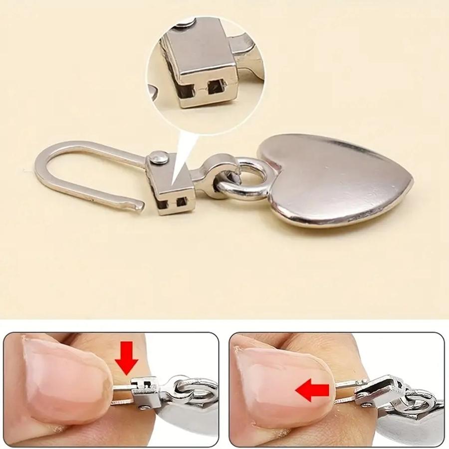 5 шт., съемник застежек-молний в форме сердца, съемный металлический слайдер на молнии, ремонтные комплекты для сумок, рюкзака, пальто, язычок на молнии