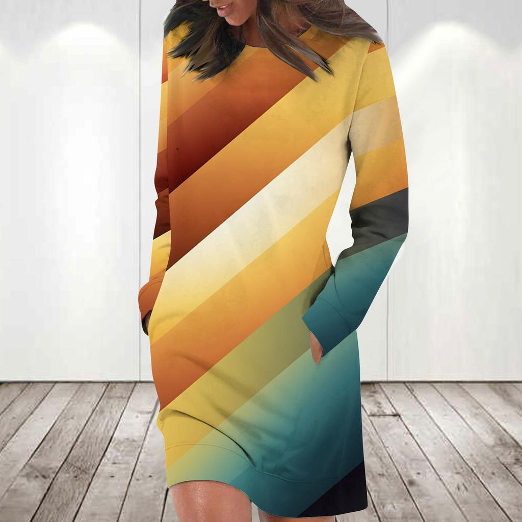 Платье с длинным рукавом для женщин, повседневный пуловер с принтом, платье-свитер, осень