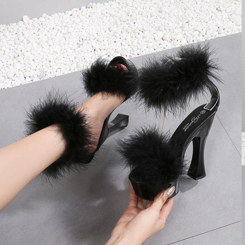 Женская обувь на высоком каблуке для ночного клуба, однотонная обувь на толстом каблуке из норки, Fairy Catwalk, серия 1106, каблук 14 см, платформа 4 см, LFD