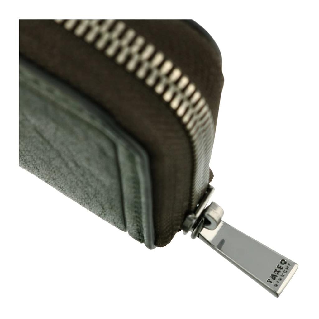 Круглый кошелек для монет на молнии из натуральной кожи, 730612, чехол для монет, мини-кошелек, кожа коровьей шкуры, зеленый [Takeokikuchi] Мужской [05]