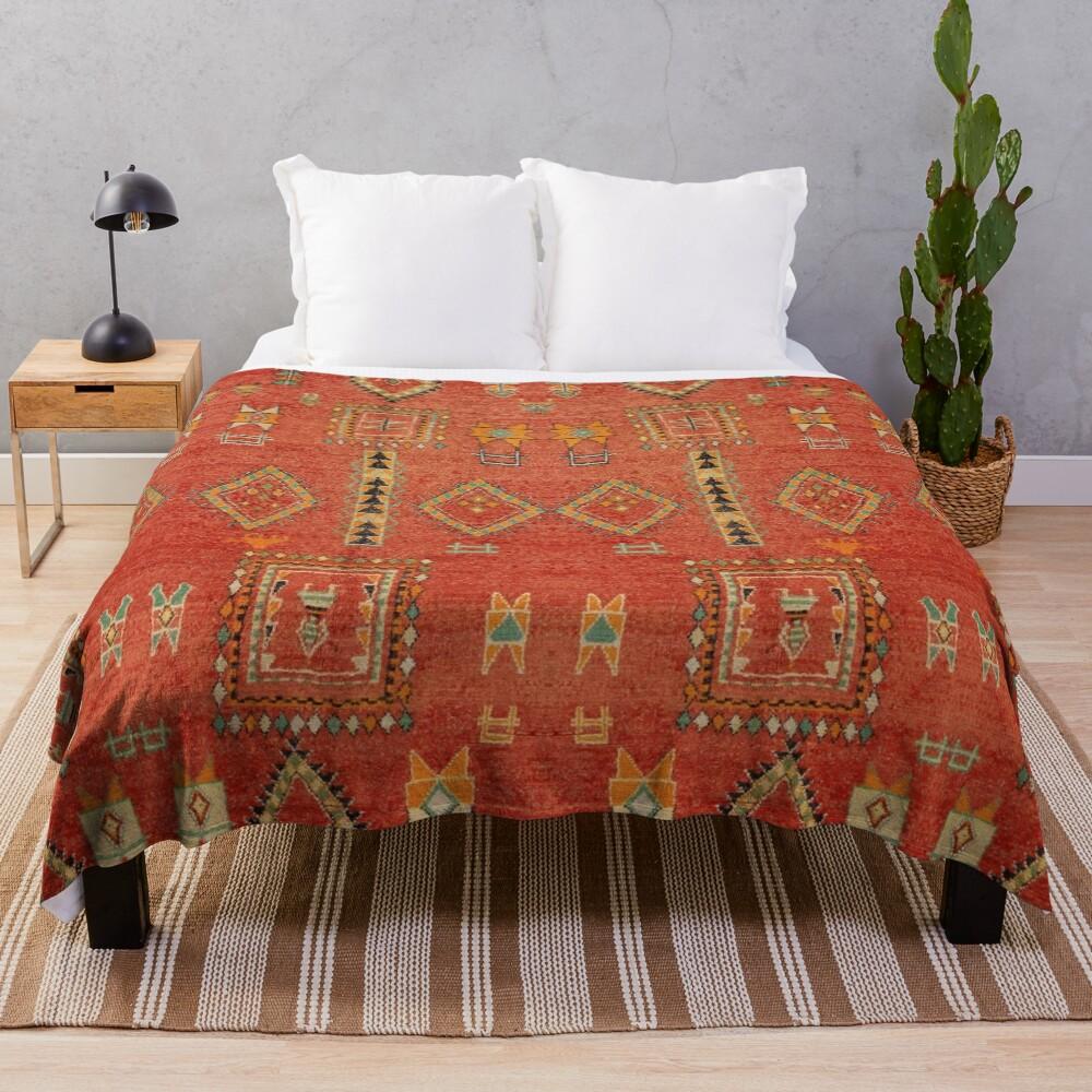 Traditiopnal Oriental Moroccan Rug Design Throw Blanket