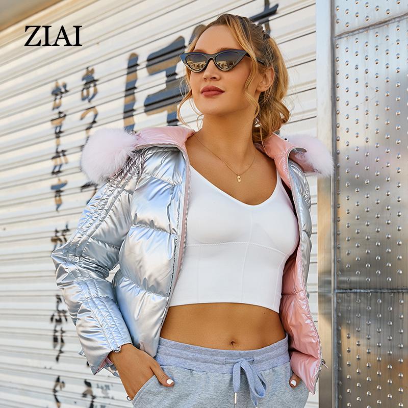 Парка Ziai с коротким меховым воротником и капюшоном, пуховое зимнее женское пальто с пузырьками