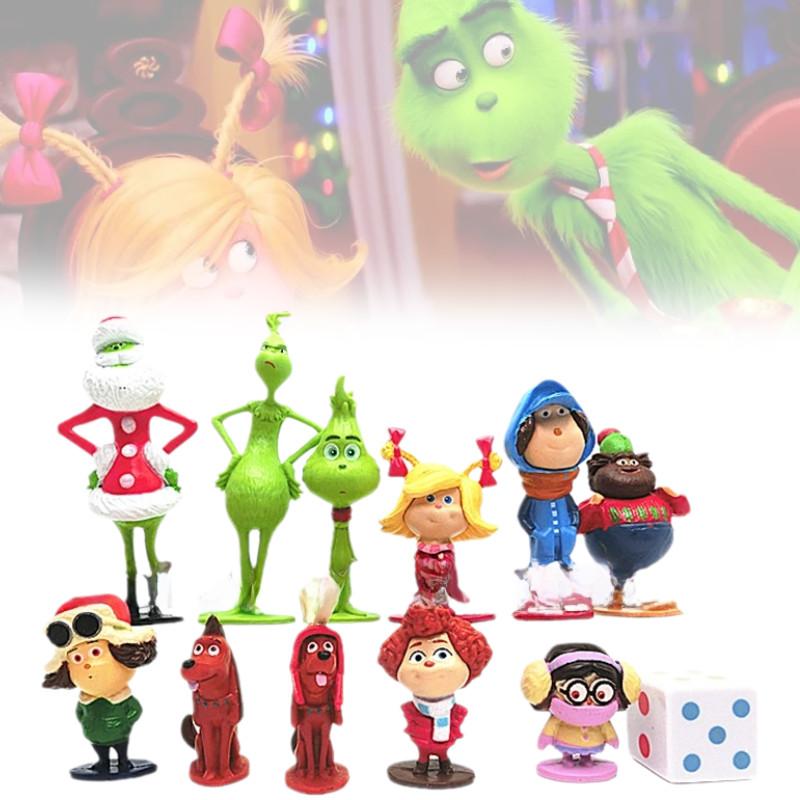12 Очаровательных фигурок Гринча на рождественскую тематику, зеленые пушистые персонажи, коллекционный декор