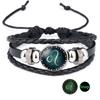 Luminous Twelve Constellation Artificial Gemstone Bracelet ;Beaded Rope Pu Leather 12 Constellation Woven Bracelet