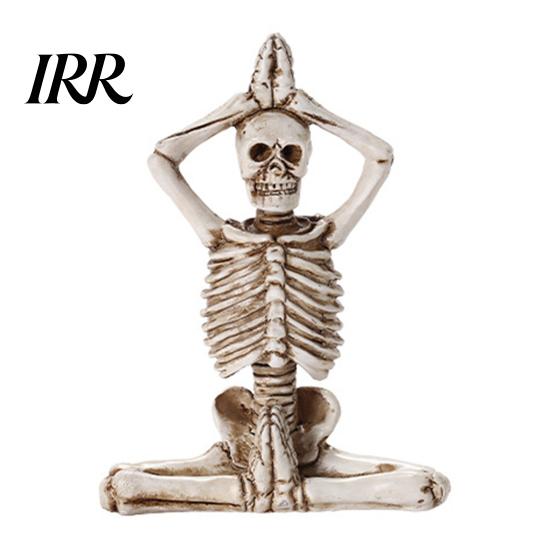 Creative Yoga Pose Skull Design Halloween Skeleton Statue, Funny Dead Figure for Party Decor, Distressed Texture Ornament Resin Gothic Haunted House,