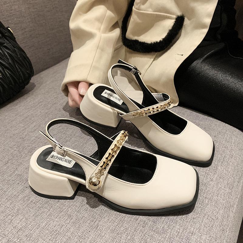 Французские черные босоножки-мешки на высоком каблуке, женская обувь 2025 года, новые весенне-летние туфли Мэри Джейн на толстом каблуке, вечерние туфли