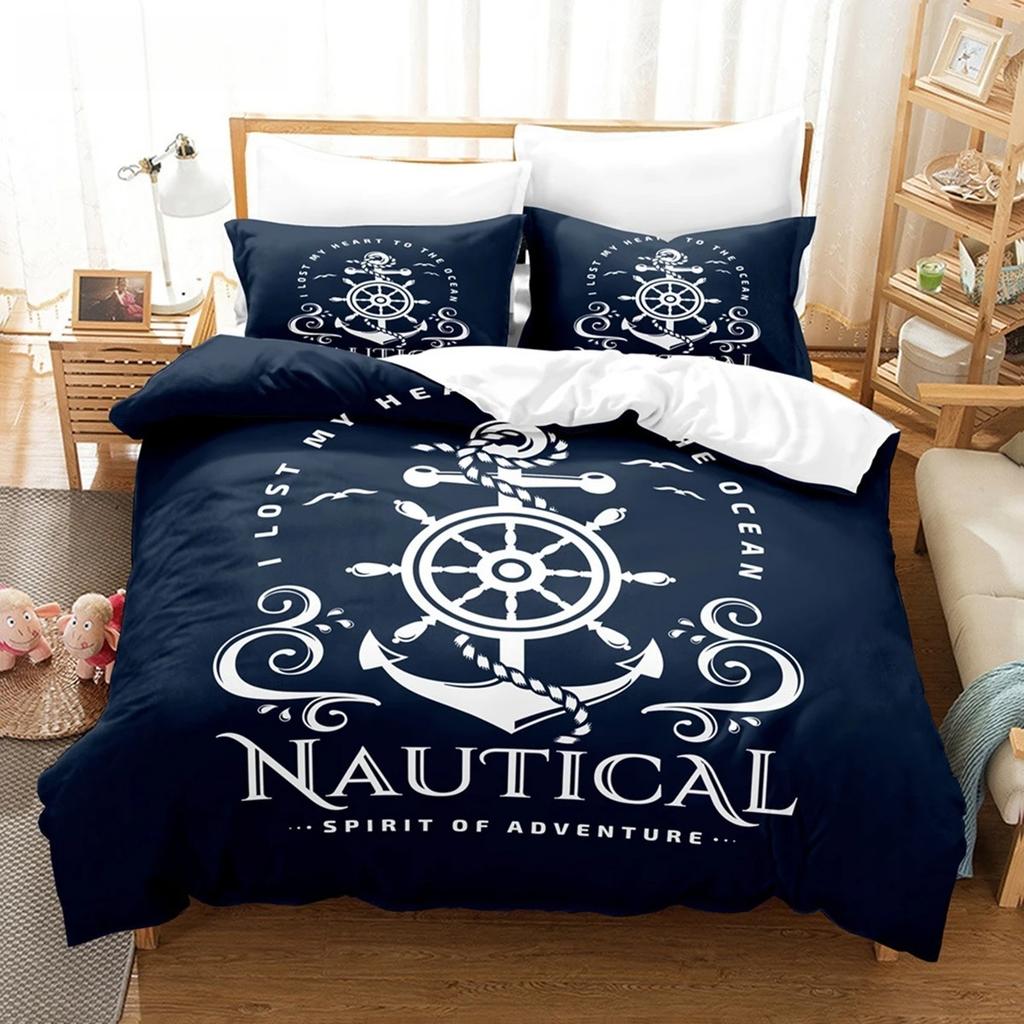 Nautical Ocean Anchor Bedding Sets 2026 Ocean Spirit Duvet Cover Bedding Set King Queen Bed Linen With Pillowcase Bedclothes