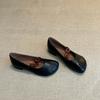 Sheepskin Version~ Niche Retro Round Head Thick Heel Single Shoes Women's Versatile Button Elastic Band Light Mouth Soft Leather Mary Jane Shoes