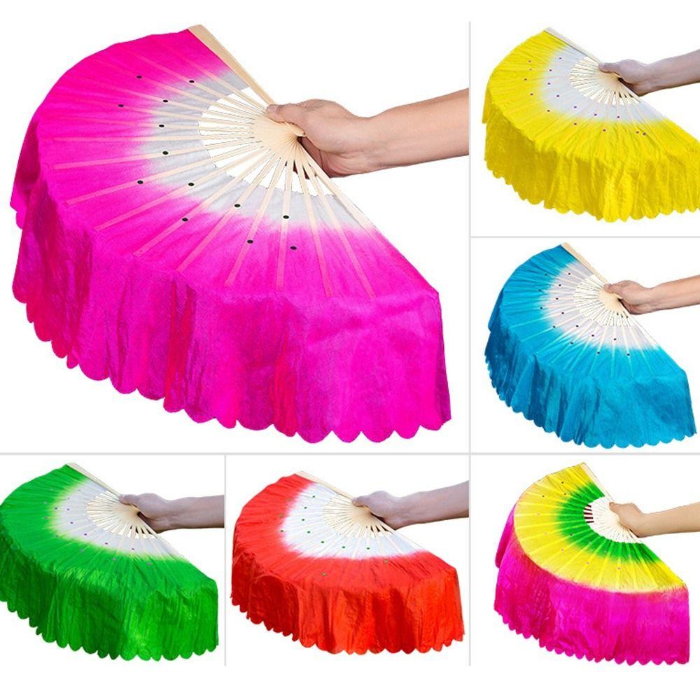 Kid Women Long Imitation Dancer Practice Rayon Silk Fans Belly Dancing Fan Long Silk Fans Silk Fans