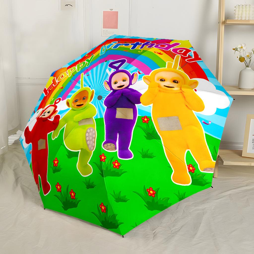 Teletubbies Friends Forever Portable Automatic Umbrella Compact 8-Rib Lightweight Durable Plastic & Iron All-Season Umbrella for Travel