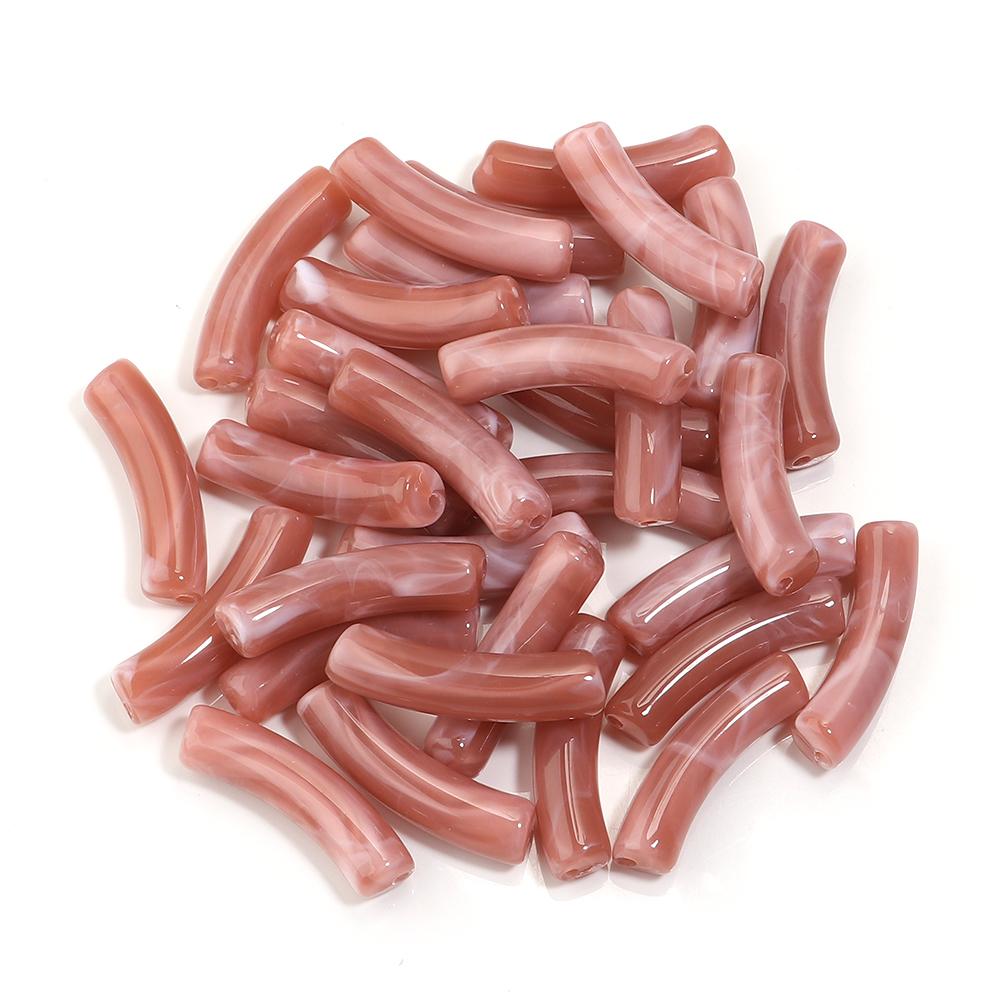 30pcs/lot Acrylic Curved Tube Beads Dual Color Thin Bamboo Shape Loose Spacer Bead For DIY Bracelet Necklace Jewelry Accessories