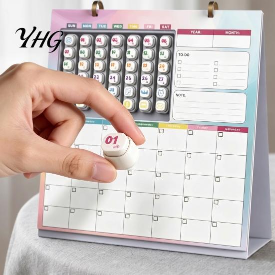 Creative Desk Accessory Reusable Kids Calendar with 42 Magnetic Event Stamps, Undated Monthly Planner Daily Task List for Habits Family Planning,